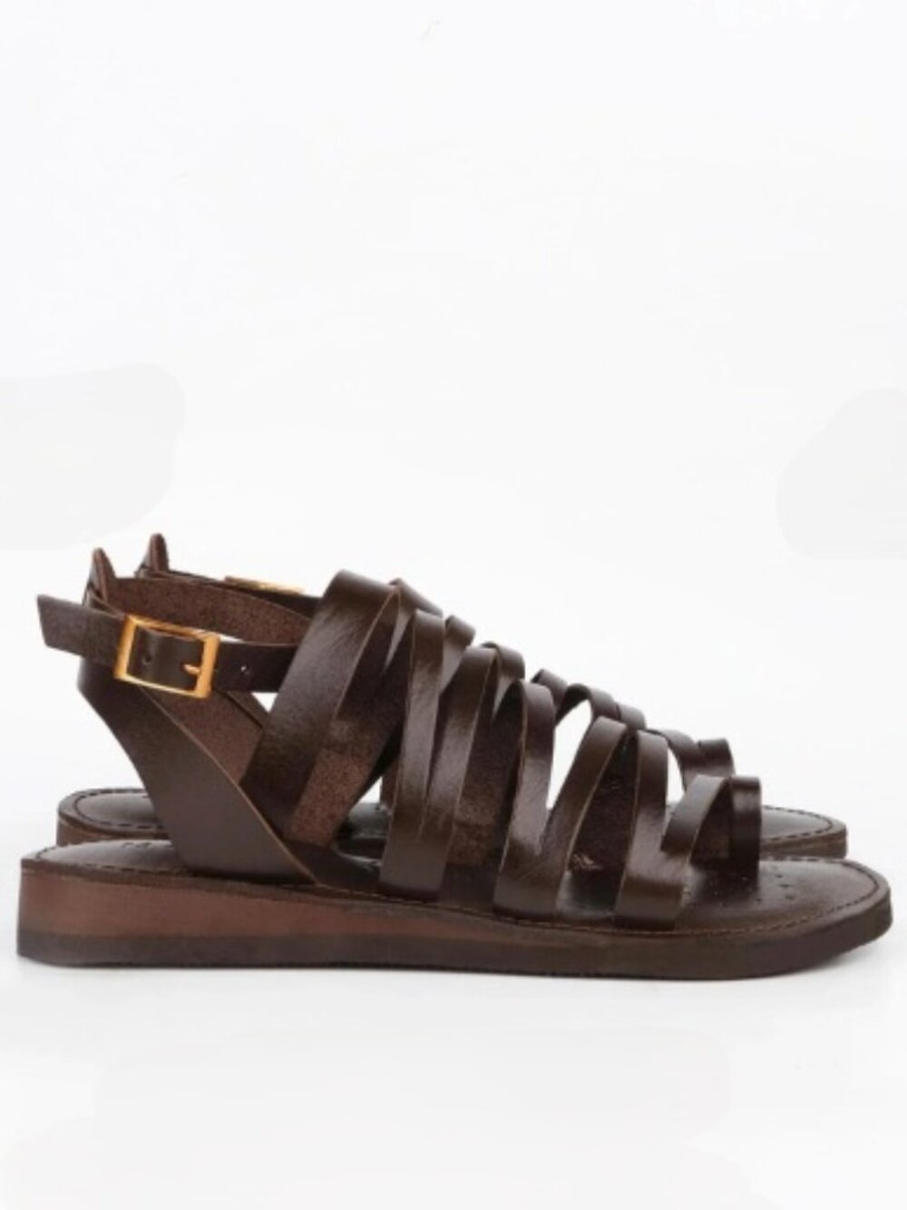 MARJIN Saper Brown Leather Strappy Gladiator Toe Loop Sandals